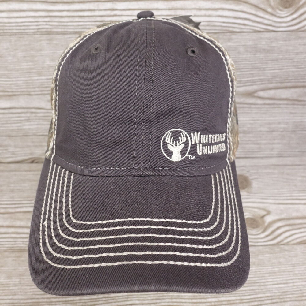 NWT WHITETAILS UNLIMITED GREY REAL TREE CAMO ADJUSTABLE BASEBALL HAT CAP‎ NEW